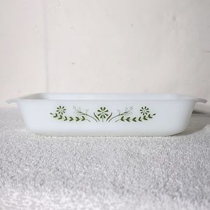 Vintage Milk Glass Green Daisy Flower Loaf Pan